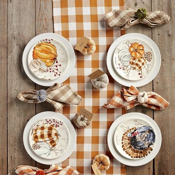 Mud Pie Tan Plaid Napkin Set of Four/NWT - Picture 7 of 12